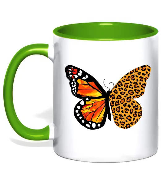 Чашка с цветной ручкой Метелик леопард Лаймовый фото