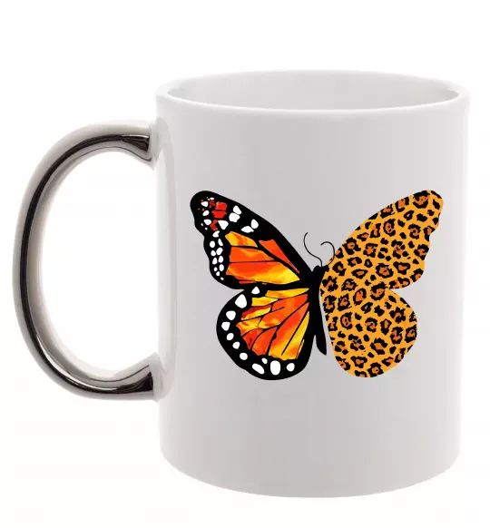Чашка с цветной ручкой Метелик леопард Серебро фото