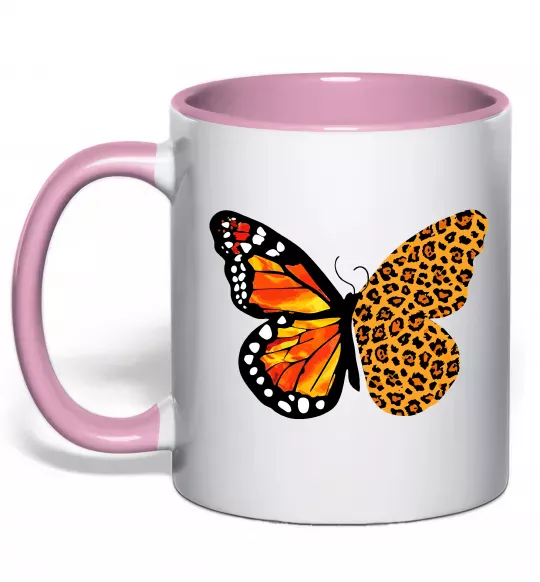 Чашка с цветной ручкой Метелик леопард Нежно розовый фото