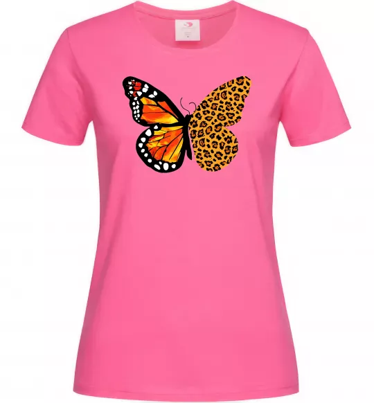 Женская футболка Метелик леопард Ярко-розовый фото