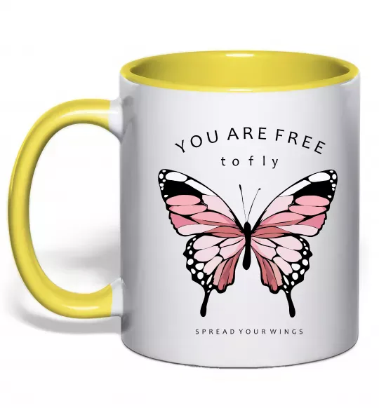 Чашка с цветной ручкой You are free to fly Солнечно желтый фото