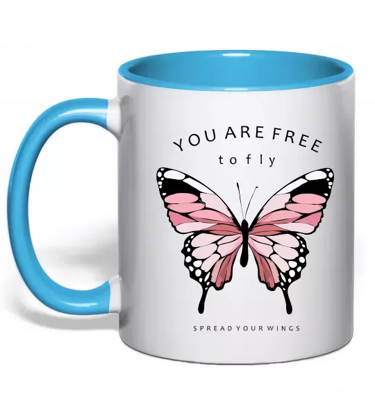 Чашка с цветной ручкой You are free to fly Голубой фото