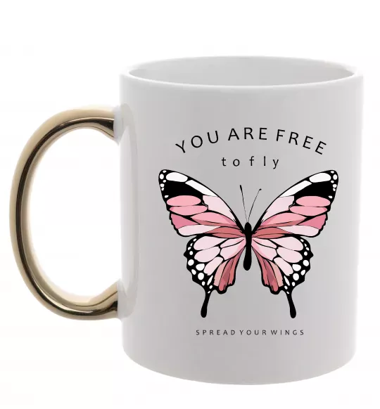 Чашка с цветной ручкой You are free to fly Золото фото