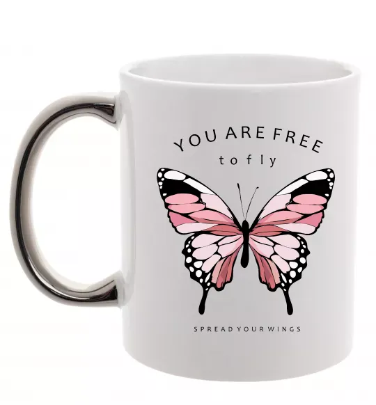 Чашка с цветной ручкой You are free to fly Серебро фото