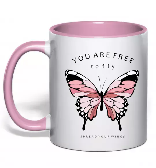 Чашка с цветной ручкой You are free to fly Нежно розовый фото