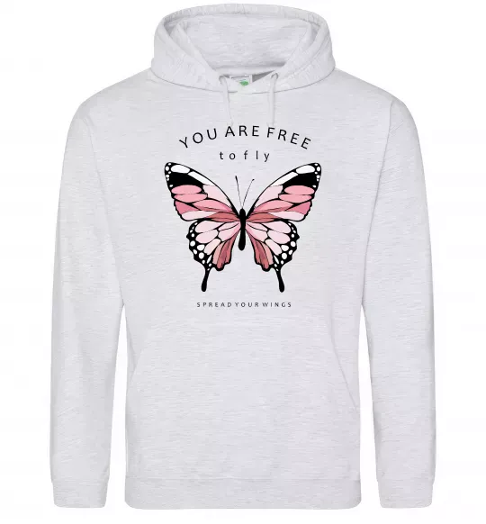 Мужская толстовка (худи) You are free to fly Серый меланж фото