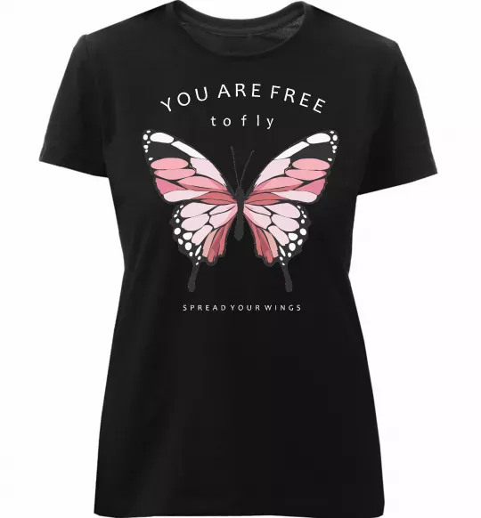 Жіноча преміум футболка You are free to fly Чорний фото