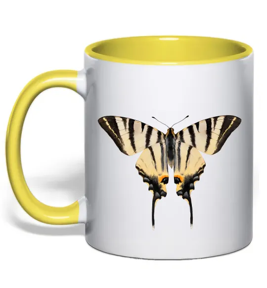 Чашка с цветной ручкой Косатець махаон Лимонный фото