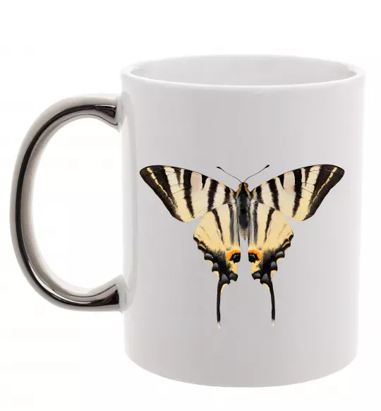 Чашка с цветной ручкой Косатець махаон Серебро фото