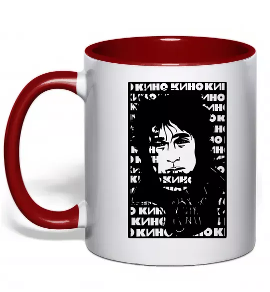 Чашка з кольоровою ручкою Цой Кино арт Червоний фото