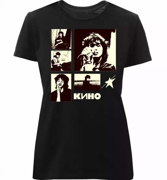 Жіноча преміум футболка Кино колаж Чорний фото