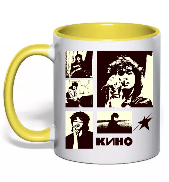 Чашка з кольоровою ручкою Кино колаж Сонячно жовтий фото