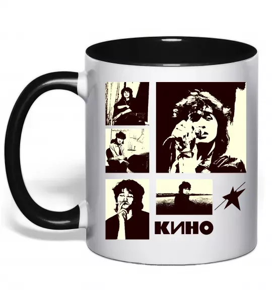 Чашка з кольоровою ручкою Кино колаж Чорний фото