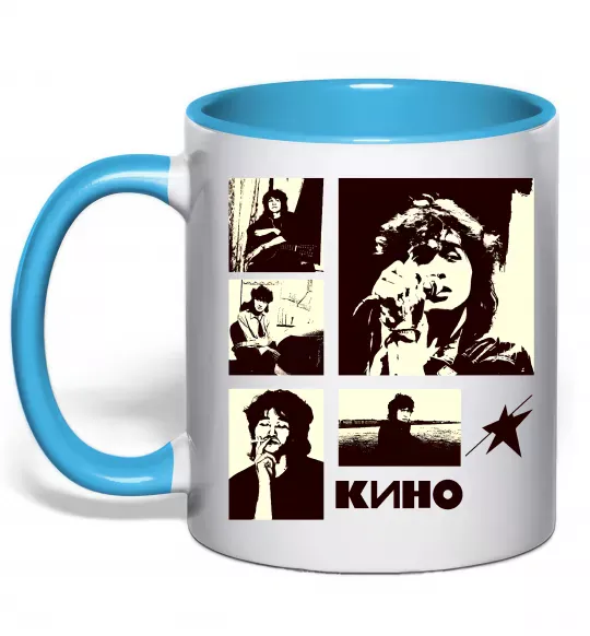 Чашка з кольоровою ручкою Кино колаж Блакитний фото
