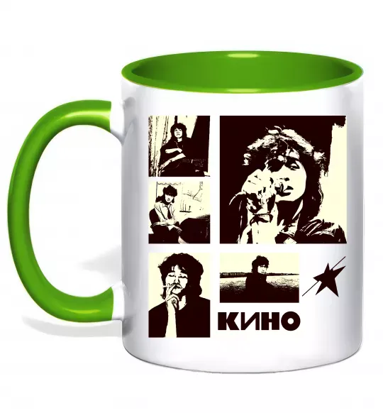 Чашка з кольоровою ручкою Кино колаж Зелений фото