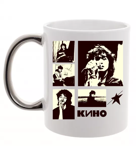 Чашка з кольоровою ручкою Кино колаж Срібло фото