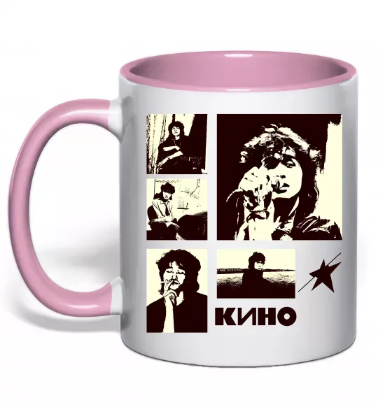 Чашка з кольоровою ручкою Кино колаж Ніжно рожевий фото