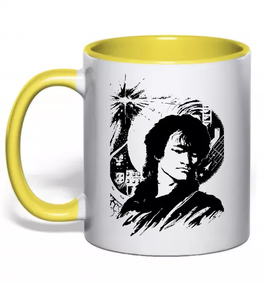 Чашка с цветной ручкой В.Цой Солнечно желтый фото