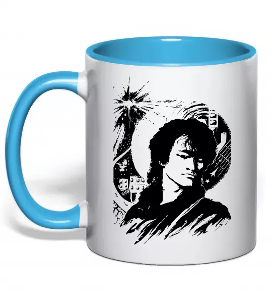 Чашка с цветной ручкой В.Цой Голубой фото