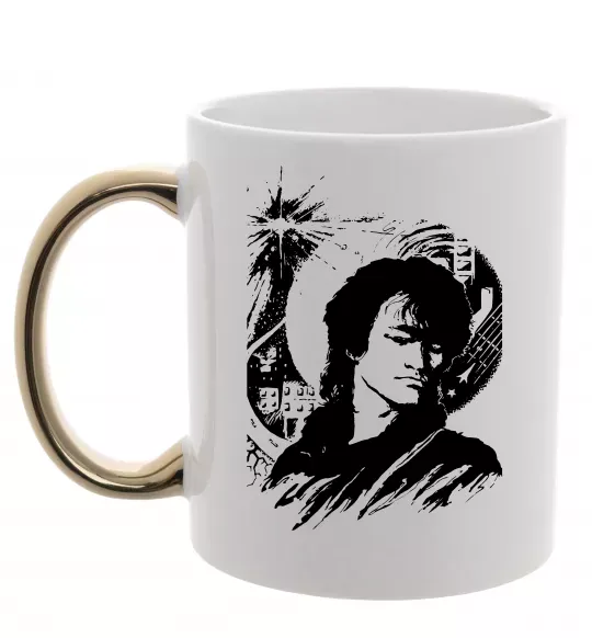 Чашка с цветной ручкой В.Цой Золото фото