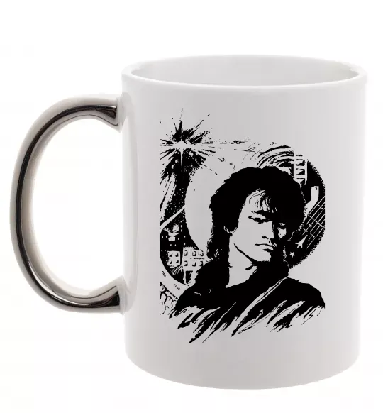 Чашка с цветной ручкой В.Цой Серебро фото