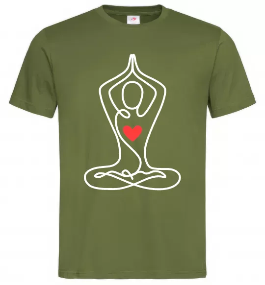 Мужская футболка Падмасана з серцем Оливковый фото
