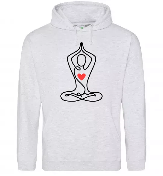 Чоловіча толстовка (худі) Падмасана з серцем Сірий меланж фото