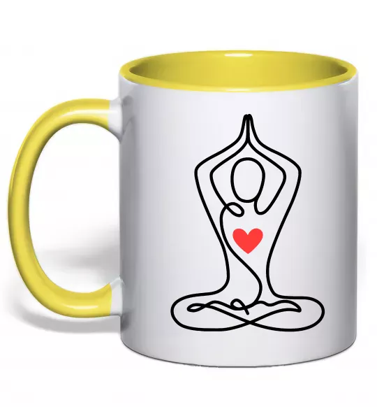 Чашка с цветной ручкой Падмасана з серцем Солнечно желтый фото
