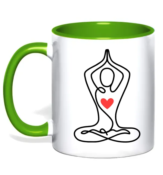 Чашка с цветной ручкой Падмасана з серцем Лаймовый фото