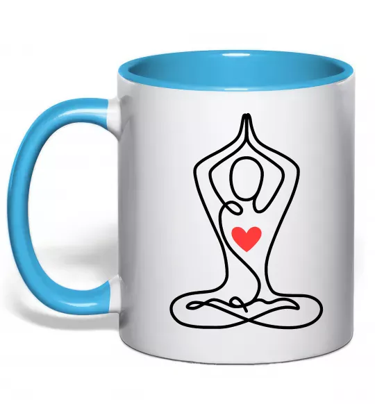 Чашка с цветной ручкой Падмасана з серцем Голубой фото