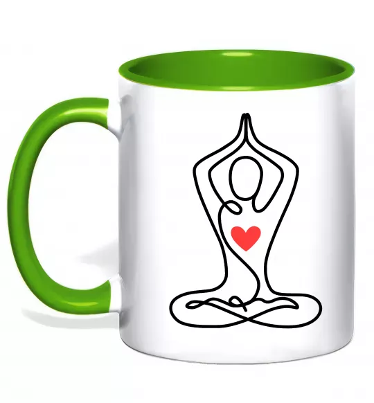 Чашка с цветной ручкой Падмасана з серцем Зеленый фото