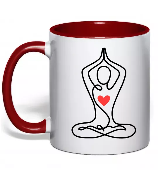 Чашка с цветной ручкой Падмасана з серцем Красный фото