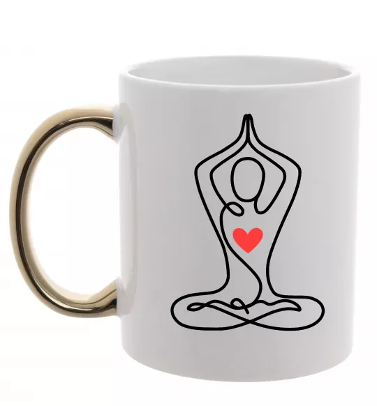 Чашка с цветной ручкой Падмасана з серцем Золото фото