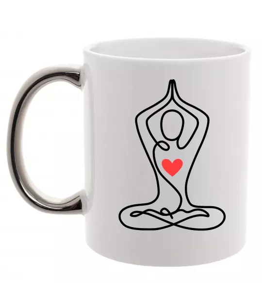 Чашка с цветной ручкой Падмасана з серцем Серебро фото