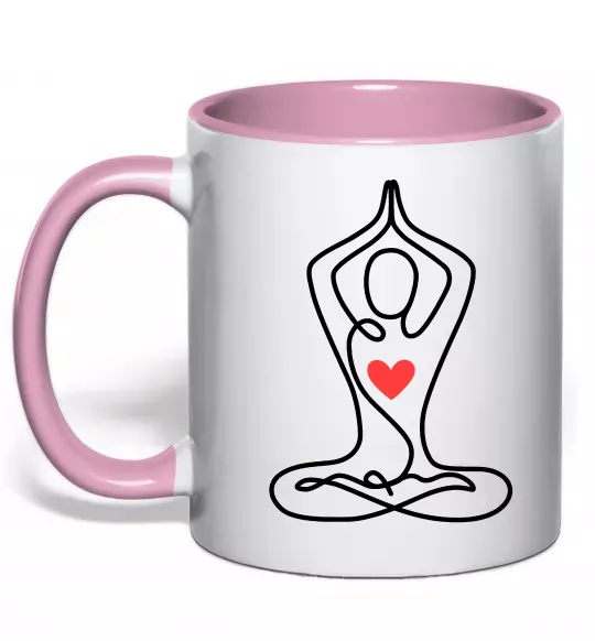 Чашка с цветной ручкой Падмасана з серцем Нежно розовый фото