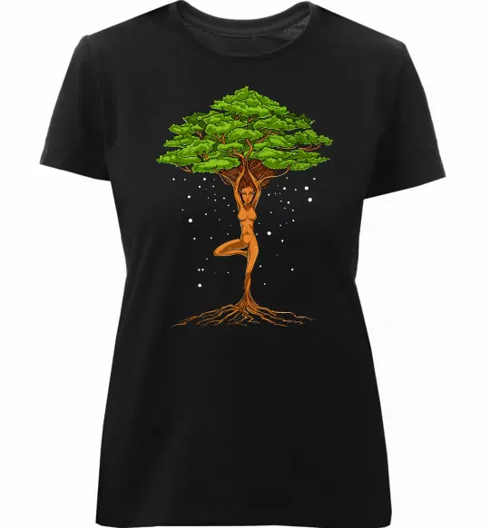 Женская премиум футболка Дріада йога Черный фото