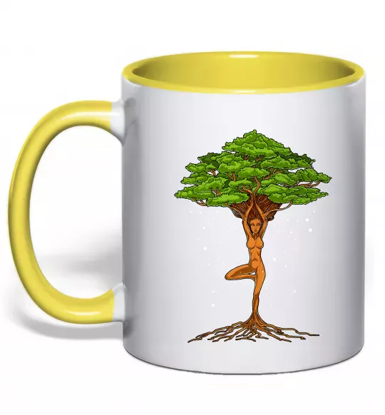 Чашка с цветной ручкой Дріада йога Солнечно желтый фото