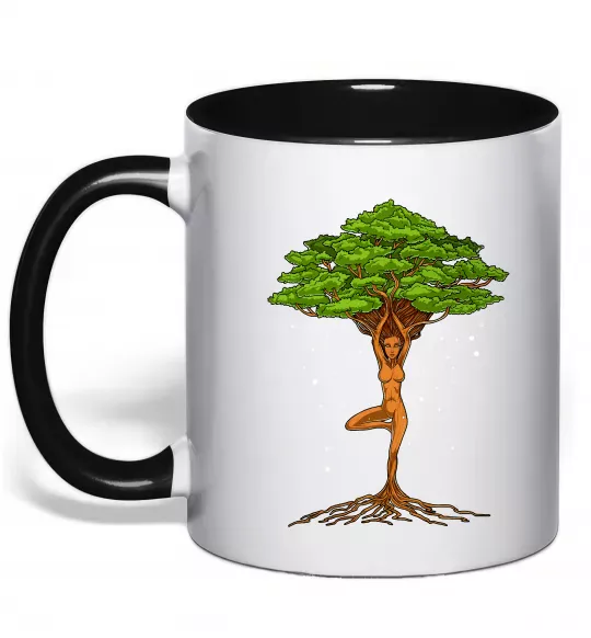 Чашка с цветной ручкой Дріада йога Черный фото