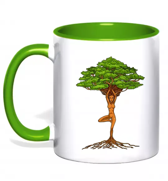Чашка с цветной ручкой Дріада йога Зеленый фото