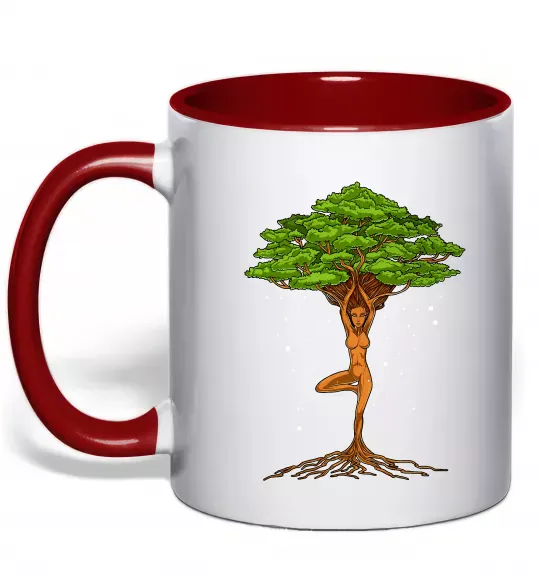 Чашка с цветной ручкой Дріада йога Красный фото