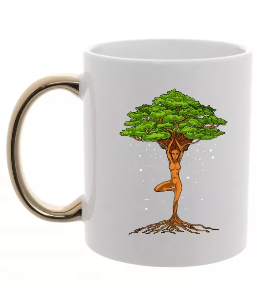 Чашка с цветной ручкой Дріада йога Золото фото