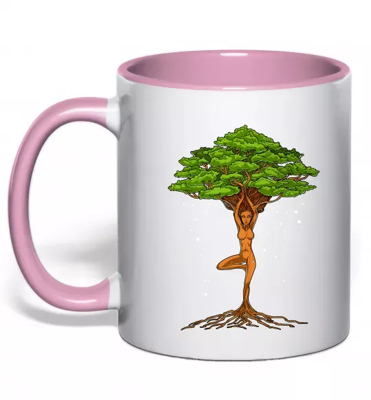 Чашка с цветной ручкой Дріада йога Нежно розовый фото