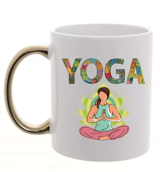 Чашка с цветной ручкой Yoga art Золото фото