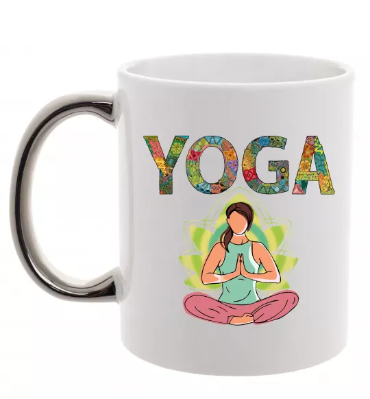 Чашка с цветной ручкой Yoga art Серебро фото