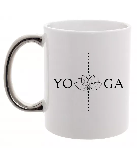 Чашка з кольоровою ручкою Yoga lotus flower Срібло фото