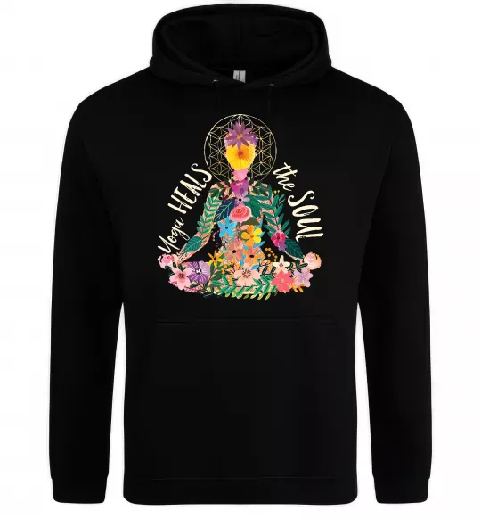 Чоловіча толстовка (худі) Yoga heals the soul Чорний фото