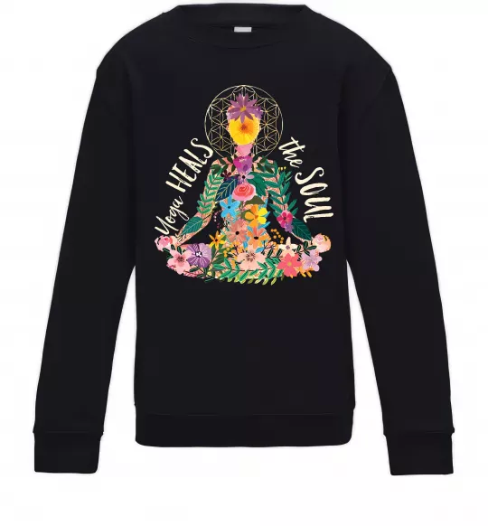 Детский Свитшот Yoga heals the soul Черный фото