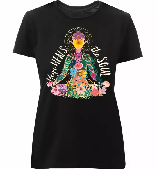 Жіноча преміум футболка Yoga heals the soul Чорний фото