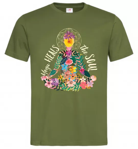 Чоловіча футболка Yoga heals the soul Оливковий фото