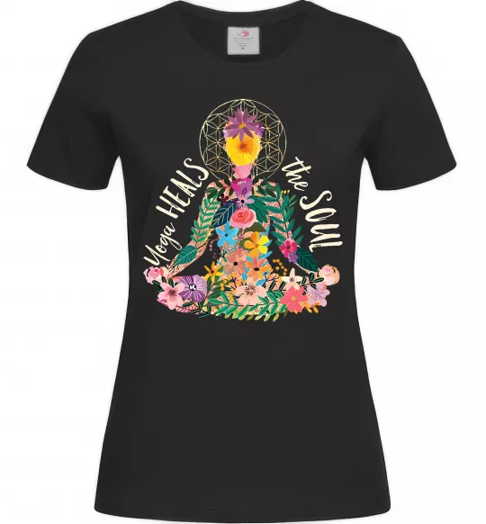 Женская футболка Yoga heals the soul Черный фото